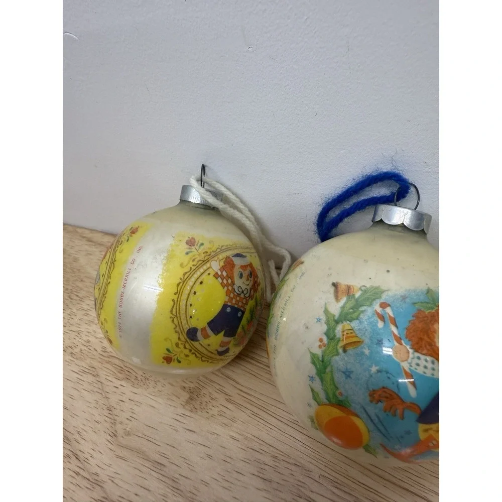 2 Vintage Christmas Ornaments Corning Bobbs-Merrill‎ Co. Raggedy Ann & Andy #14